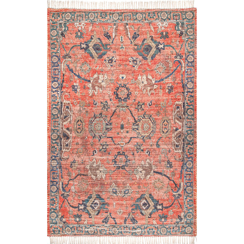 World Menagerie Abou Oriental Flatweave Coral/Blue Area Rug & Reviews